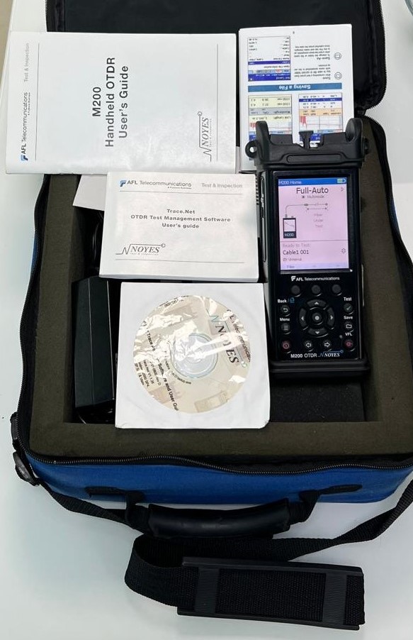 AFL - NOYES M200 QUAD *Used - Fiber Optics OTDR for both (SM, MM) Handheld Light Weight, Quad wave length, adapters (SC, FC & ST), Integrated VFL, USB flash mem, USB PC link, AC Adapter, Software CD & Documents.