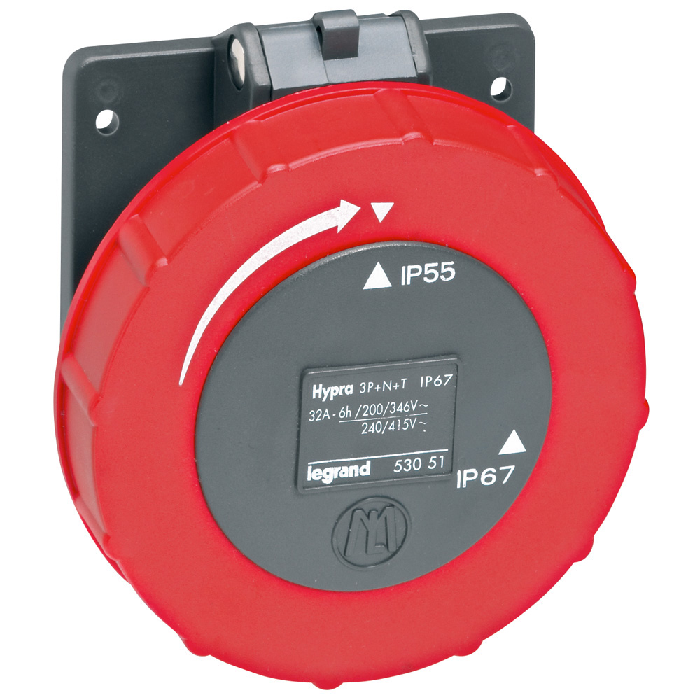 Legrand - 053051 - Panel mounting socket fixing centre Hypra - IP 66/67 - 380/415 V~ - 32 A -3P+N+E