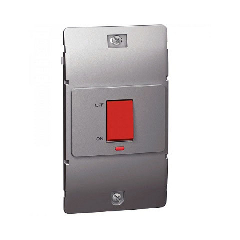 Legrand - 281473 - Mallia™ Double pole Vertical Switch 2-Gang 1-Way 45A 250V W/ Red indicator Champagne.