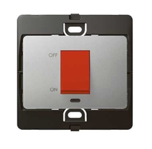 Legrand - 283071 - Mallia™ Double pole switch 1-Gang 1-Way 45A 250V LED indicator & Red Rocker Silver.