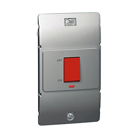 Legrand - 283073 - Mallia™ Double pole switch 2-Gang 1-Way 45A 250V w/ Red Indicator Silver.