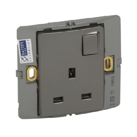 Legrand - 283511 - Mallia™ Single Pole socket outlet BS 1-Gang Switched 13A 250V Dark Silver.