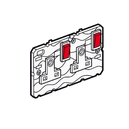 Legrand - 572141 - Arteor™ BS Shuttered Switched Socket Outlet 13A 2P+E 2-Gang Double pole Red Rocker clean earth White.