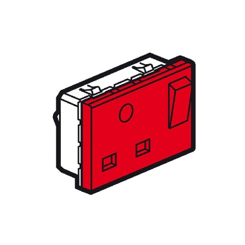 Legrand - 572467 - Arteor™ British Standard switched Socket Outlet 13A 2P+E 3 Module Red dedicated non standard pin.