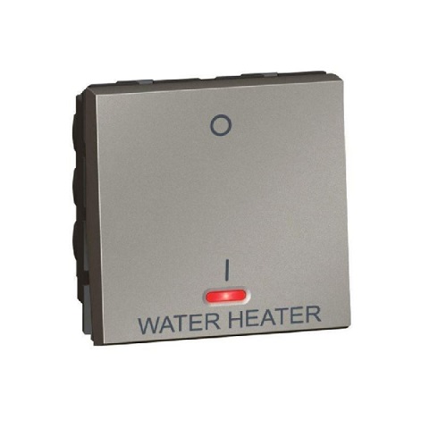Legrand - 572549 - Arteor™ Switch 1 Way 20A 250V Double Pole w/ Red LED Indicator Marked "WATER HEATER" 2 Module Magnesium.