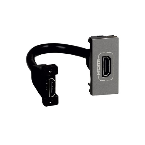 Legrand - 572596 - Arteor™ Preterminated socket HDMI 1.4 Type-A 1 Module + 15cm cord Magnesium.