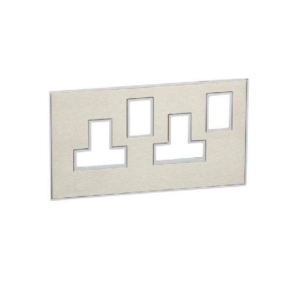 Legrand - 575106 - Arteor™ Plate British Standard Square for 13A Twin switched socket 2-Gang Brushed Stainless steel.