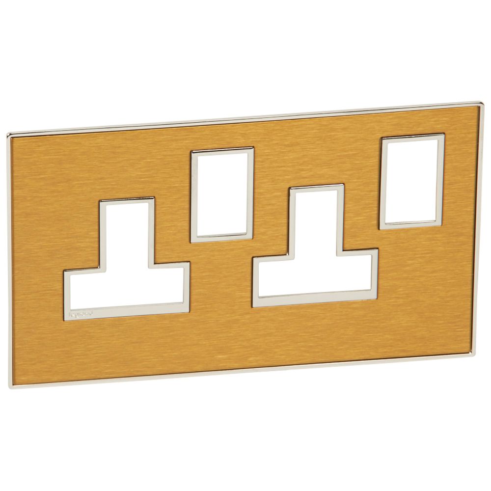 Legrand - 576200 - Arteor™ Plate British Standard Square for 13A Twin switched socket 2-Gang Brushed Gold brass.