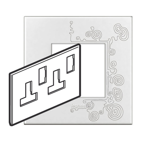 Legrand - 576208 - Arteor™ Plate British Standard Square for 13A Twin switched socket 2-Gang Tattoo Edition 1.