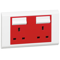 Legrand - 617049 - BS socket outlet Belanko - 2 gang SP switched red cover + neon - 13 A - 250 V~