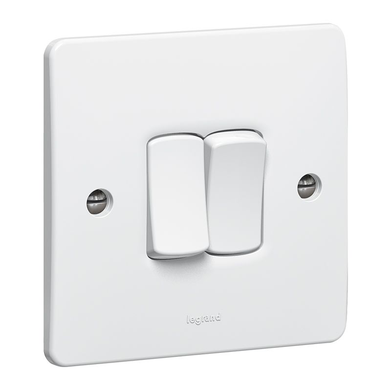 Legrand - 730134 - Synergy™ - Single pole switch - 2 gang - 1 way 20 AX 250 V~ - White