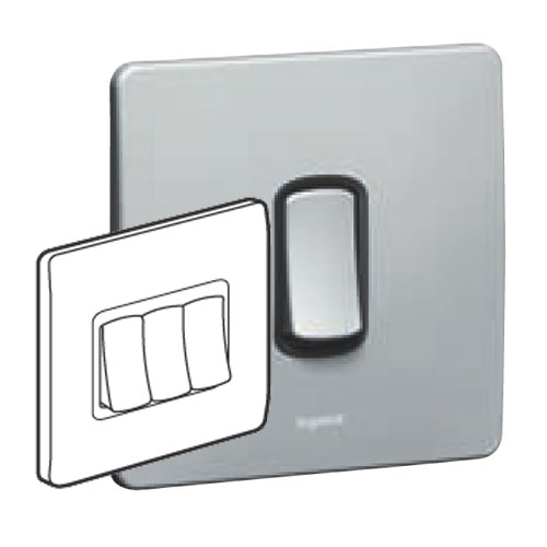 Legrand - 731003 - Synergy® Switch British Standard single pole plate 3-Gang 2-Way 10A 250V Silver.