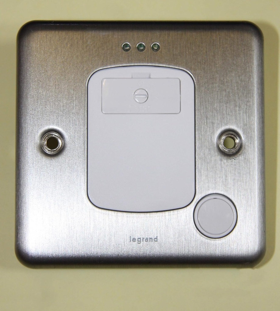 Legrand - 733033 - Brushed Steel 13a Un-Switched Fused Connection Unit with Flex Outlet and Neon