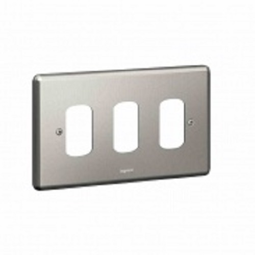 Legrand - 733193 - Synergy front plate 2-Gang 3-Modules Small Switch Plate - brushed stainless steel.