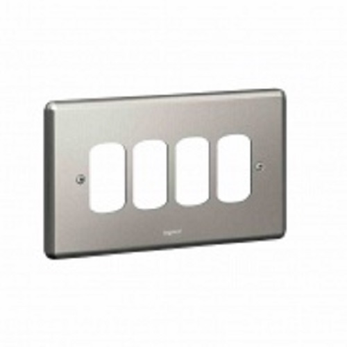 Legrand - 733194 - Synergy Plate 2-Gang 4-Module Small switch Plate - brushed stainless steel.