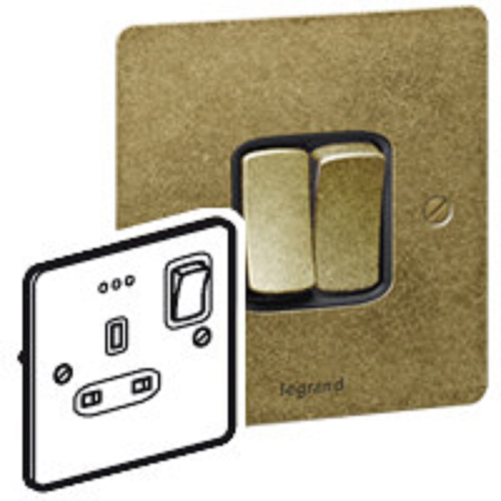 Legrand - 734261 - Synergy 13A 250V 1Gang SINGEL Socket + Red LED power indicator - Antique Brass.