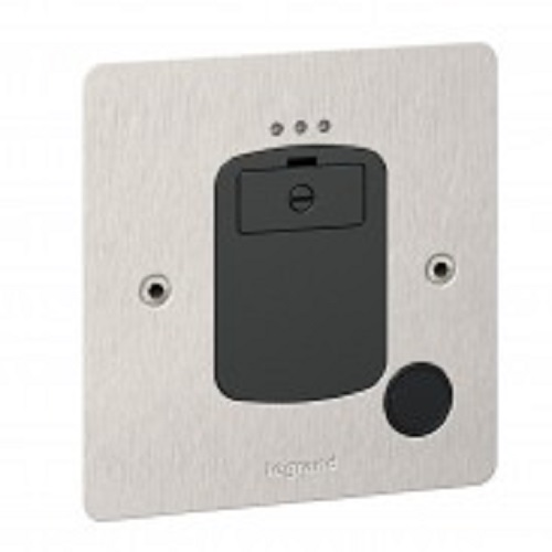 Legrand - 734637 - Synergy 13A Double Pole Switched Fused Connection Unit with a cord outlet and power indicator - stainless steel.