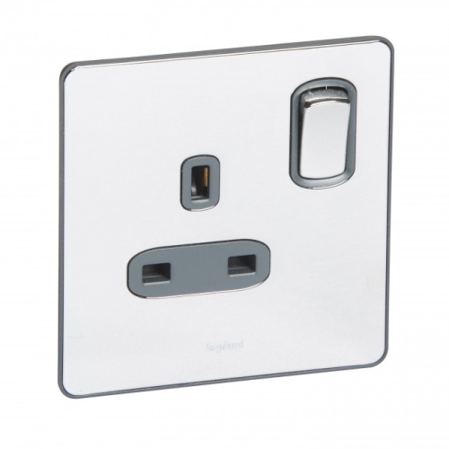 Legrand - 734660 - Synergy DP socket outlets 13A 250V switch 1-Gang Brushed stainless steel.