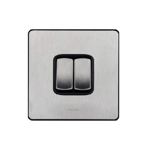 Legrand - 734732 - Synergy™ Decorative Switch 2-Way 2-Gang Metal Flat Plate Brushed Stainless Steel 20A 250VAC.