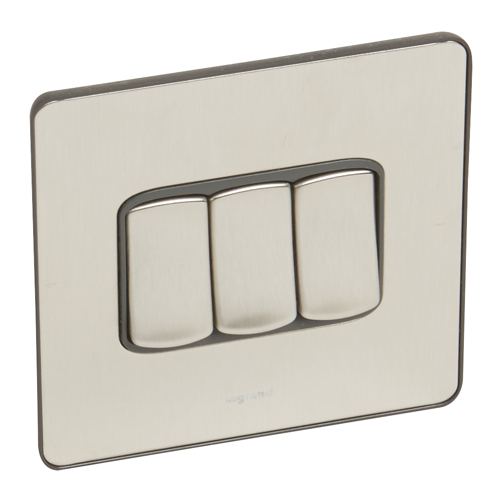 Legrand - 832133 - Synergy™ Sleek - 3 gang 2-way switch - 20AX - Brushed Stainless Steel