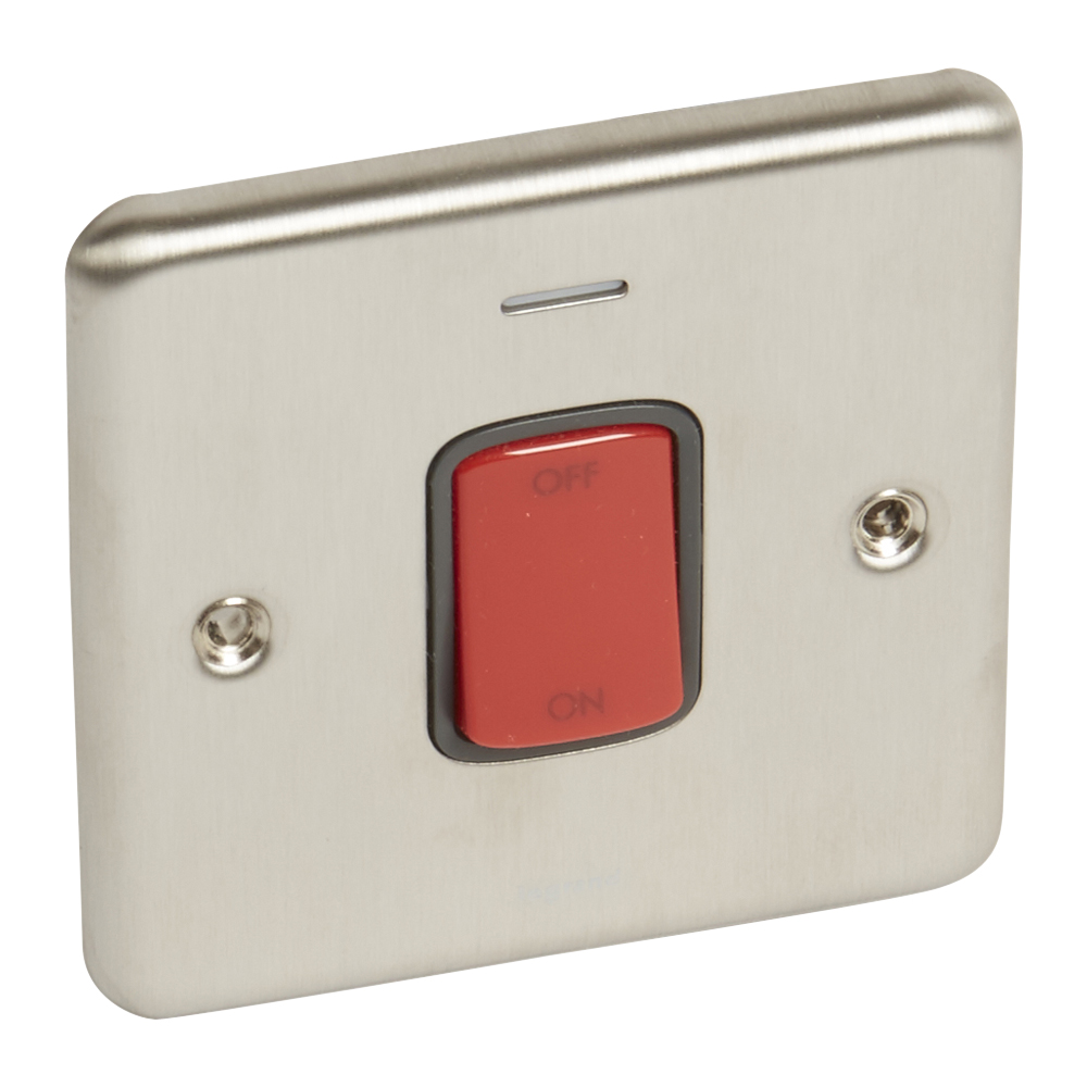 Legrand - 833023 - Synergy™ Authentic - double pole switch with blue led power indicator - 45A - Brushed Stainless Steel