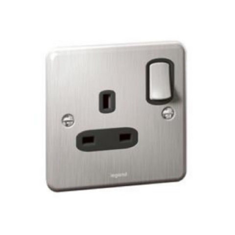 Legrand - 833060 - Synergy™ Authentic 1-Gang switched double pole BS socket 13A Brushed Stainless Steel.