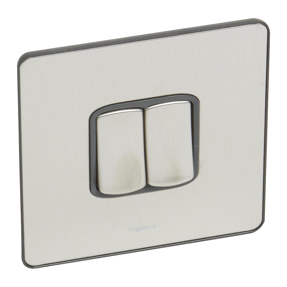 Legrand - 832002 - Synergy™ Sleek 2-Gang 2-Way switch 10A Brushed Stainless Steel.