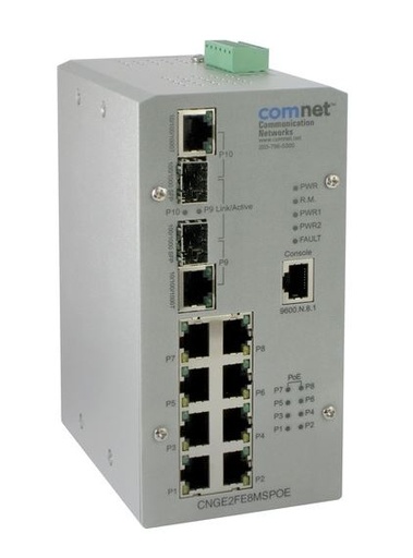 [CNGE2FE8MSPOE+] Comnet - CNGE2FE8MSPOE+ - Managed Ethernet Switch with (8) 10/100 BASE-TX + (2) 10/100/1000 BASE-TX/FX Combo Ports and Power over Ethernet (PoE+).
