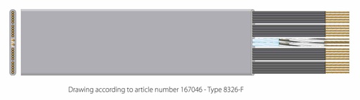 [191032] Datwyler Cables - 191032 - Dynofil FaDEx FL, PVC Elevator Cable Flat Low Rise Max 80 Mtr, Unsupported Datwyler Type 8867-F 4x4x2 x 26AWG (0.13 mm2) Cat6E, (S/FTP) Sheath: grey (RAL 7004) Standard: with ref. to EN 50214.