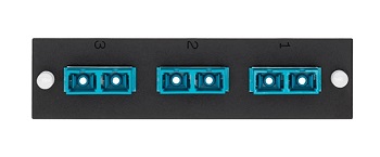 [5F100-3AC] Leviton - 5F100-3AC - 3-PACK PLATE DUPLEX SC MM OM3 (6 FIBER) AQUA ZIRCONIA CERAMIC SLEEVE.