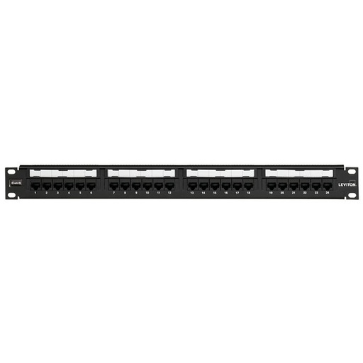 [69586-U24] Leviton - 69586-U24 - Patch Panel Cat6 24-Port QuickPort® Flat 1U Loaded + BAR, Black.