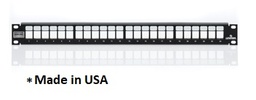 [4S255-S24] Leviton - 4S255-S24 - Atlas-X1™ PATCH PANEL 24-PORT Shielded 1U FLAT + BAR, QuickPort® EMPTY, USA.