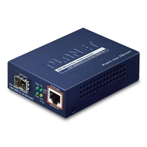 [GTP-805A] Planet - GTP-805A - Media Converter SFP to 1000BASE-T 10/100/1000 Gbit PoE+(802.3at), *Including AC-DC adapter (52V DC, 0.58A).