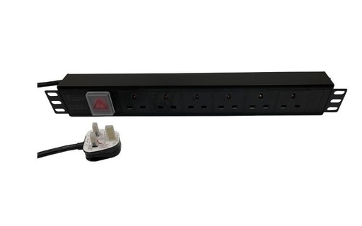 [778841] Ultima - 778841 - PDU 6Way Horizontal Unfiltered Switched, 13A UK Plug 13A UK Socket, Black, (H) 45mm x (W) 60mm x (L) 490mm, Cord 3 Mtr.