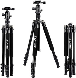 [Q555] Zomei - Q555 - Aluminum Alloy Tripod, 360 Degree Ball Head, Lightweight (Black), Height (57.67~158.75) cm.