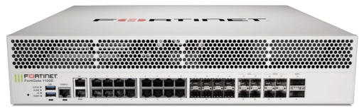 [FG-1101E] FORTINET - FG-1101E - FortiGate Firewall - 2x 40GE QSFP+ slots , 4x 25GE SFP 28 slots, 4x 10GE SFP+ slots, 8x GE SFP slots, 18x GE RJ45 ports (including 16x ports, 2x management/HA ports) SPU NP6 and CP9 hardware accelerated, 960GB SSD onboard storage, and 2x AC power supplies.