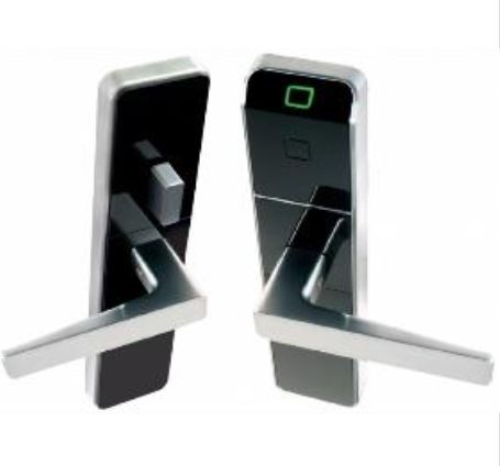 [Confidant Kit2 BLE] SAFLOK Confidant Kit2 - RFID Door Locks Kit2 with B.L.E Mobile Key enabled, Mifare reader, RFID Wake-up, Electronic Privacy Function, Audit Trail : Up to 4000 Events, Operate on Standard 3xAA size Batteries, Bluetooth Antenna, Mortise & Cylinder included, Colour : Black Front & Back Trim, Short Lever Handle, Satin Chrome - Zinc Alloy.