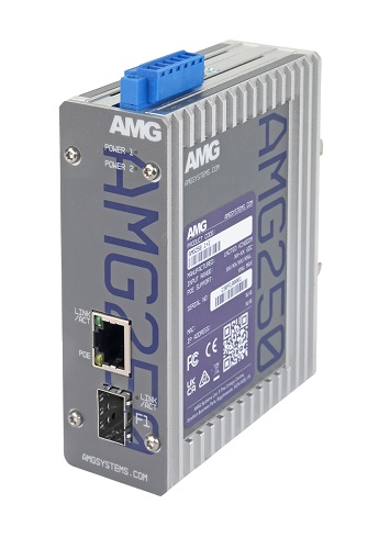 [AMG250-1FAT-1S-P30] AMG - AMG250-1FAT-1S-P30 - Industrial Media Converter 1-Port RJ45 10/100Base-Tx PoE 802.3at 30W, 1-Port SFP 100/1000Base-Fx, DIN Rail & Wall Mount, (-40 to +75°c), 48-56Vdc Input. *SFPs Not included