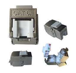 [816144] Ultima - 816144 - Keystone Jack CAT6A Toolless 180 Deg HD Shielded White Shutter Silver