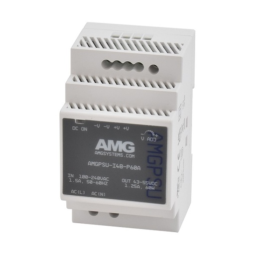 [AMGPSU-I48-P60A] AMG - AMGPSU-I48-P60A - Industrial Power Supply 52 VDC, 60W (1.15A), DIN-Rail Mounting, -25°C ~ +70°C (Adjustable 43-55 VDC).