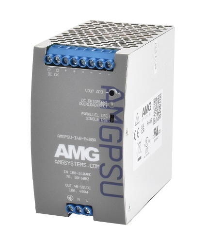 [AMGPSU-I48-P480A] AMG - AMGPSU-I48-P480A - Industrial Power Supply "PSU " 52VDC 480W 9.2A DIN-Rail Mount, (40° to +70°c), Fault Relay Output (Adjustable 48-55 VDC).
