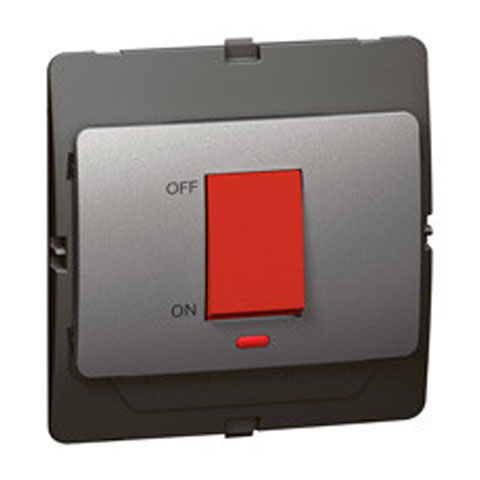 [283072] Legrand - 283072 - Mallia™ Double pole switch Cooker 1-Gang 1-Way 45A 250V w/ Red Indicator Silver.