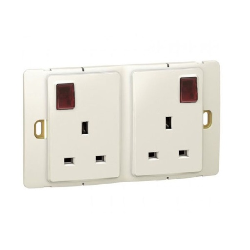 [283315] Legrand - 283315 - Mallia™ Single Pole socket outlet British Standard Switched LED 13A 250V 2-Gang Pearl.
