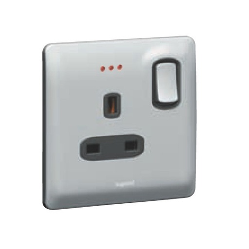 [731061] Legrand - 731061 - Synergy® British Standard Double pole Socket outlet 1-Gang Switched, LED Indicator, 13A 250V Silver.
