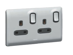 [731070] Legrand - 731070 - Synergy® British Standard Double pole Socket outlet 2-Gang Switched 13A 250V Silver.
