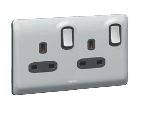 [731070] Legrand - 731070 - Synergy® British Standard Double pole Socket outlet 2-Gang Switched 13A 250V Silver.