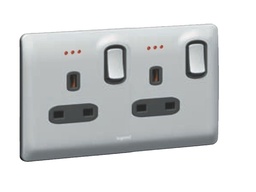 [731071] Legrand - 731071 - Synergy® British Standard Double pole Socket outlet 2-Gang Switched, LED Indicator, 13A 250V Silver.