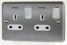 [733071] Legrand - 733071 - Synergy B/Steel 13a Twin D/Pole Switched Skt + LED