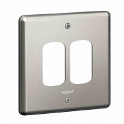 [733192] Legrand - 733192 - Synergy front plate 1-Gang 2-Module Small Switch plate - Brushed Stainless Steel.