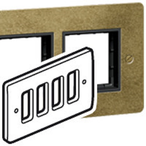 [734394] Legrand - 734394 - Synergy Front Flat Plate 2-Gang 4-modules -  Antique Brass.